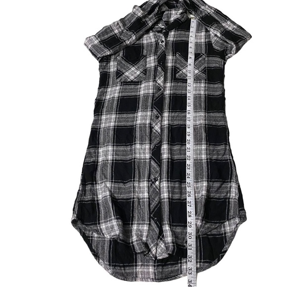 Rails Black Grey White Check Plaid Long Sleeve Button-Front Mini Dress Women XS - Picture 6 of 13